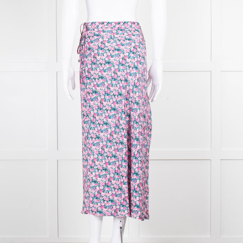 Rouje Pink Blue Floral Midi Skirt