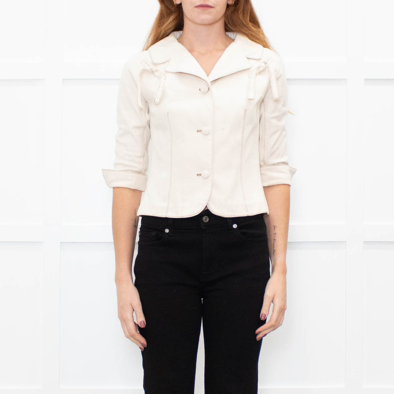 Diane Von Furstenberg Cream  Cotton  Bow Tie Detail Short Jacket