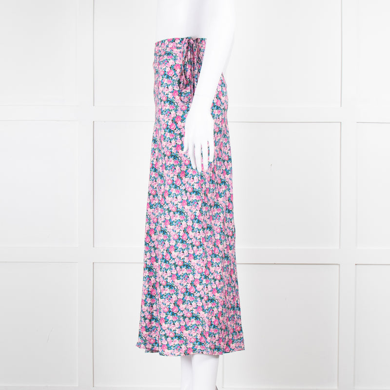 Rouje Pink Blue Floral Midi Skirt