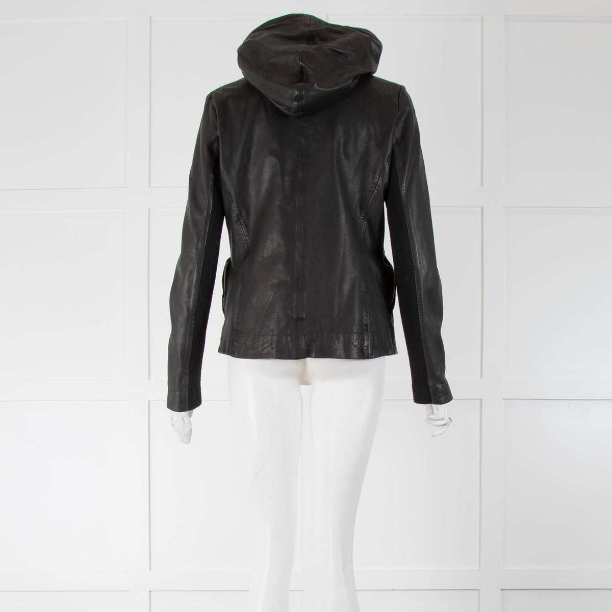 MDK Black Leather Hooded Bomber Jacket