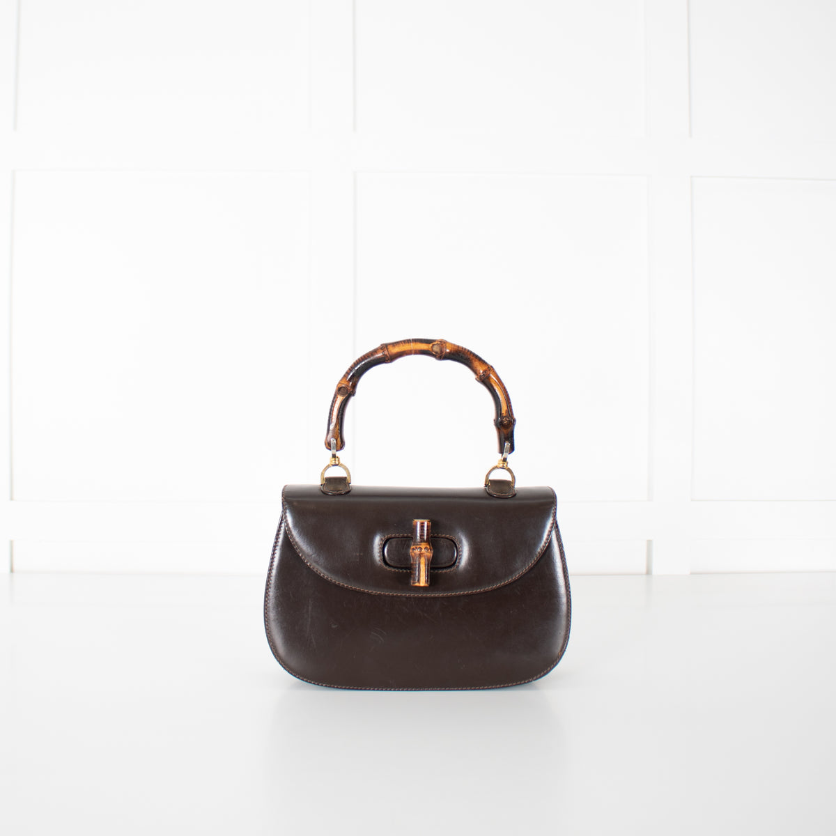 Gucci Brown Leather Vintage Bamboo Handbag