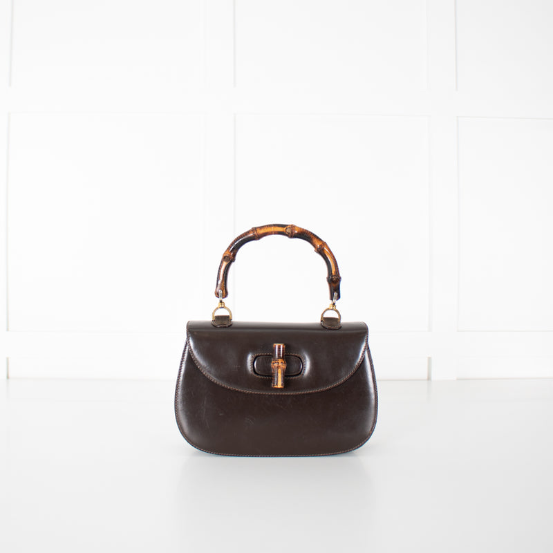 Gucci Brown Leather Vintage Bamboo Handbag