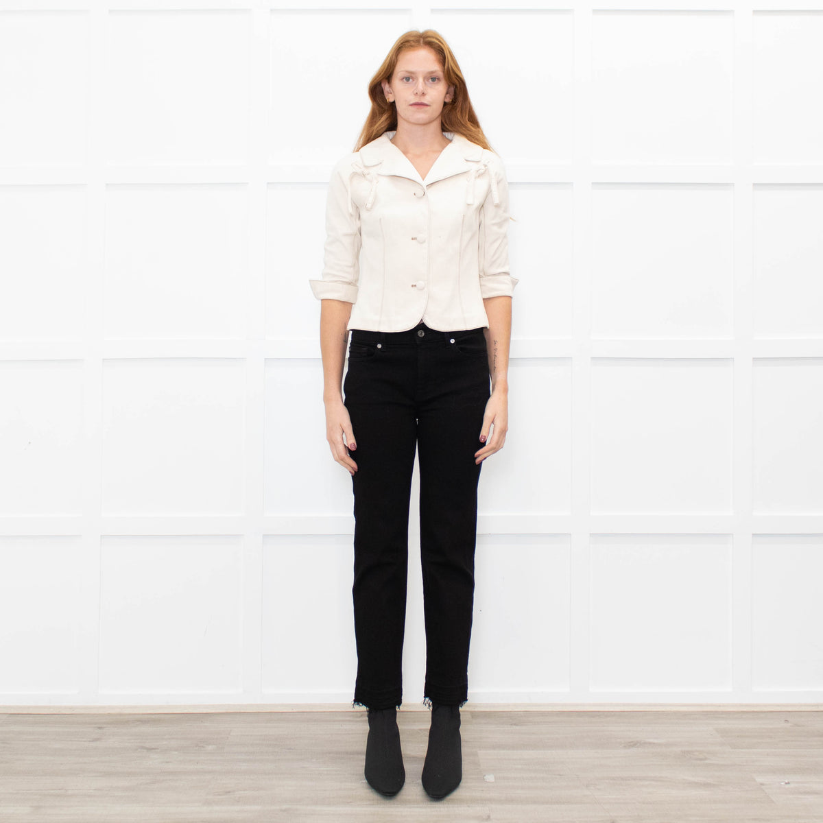 Diane Von Furstenberg Cream  Cotton  Bow Tie Detail Short Jacket