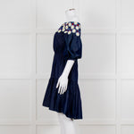 Peter Pilotto Navy White Yellow Lace Neck Trim Cotton Mini Dress