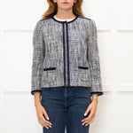 Marella Blue Cotton Trim Tweed Jacket