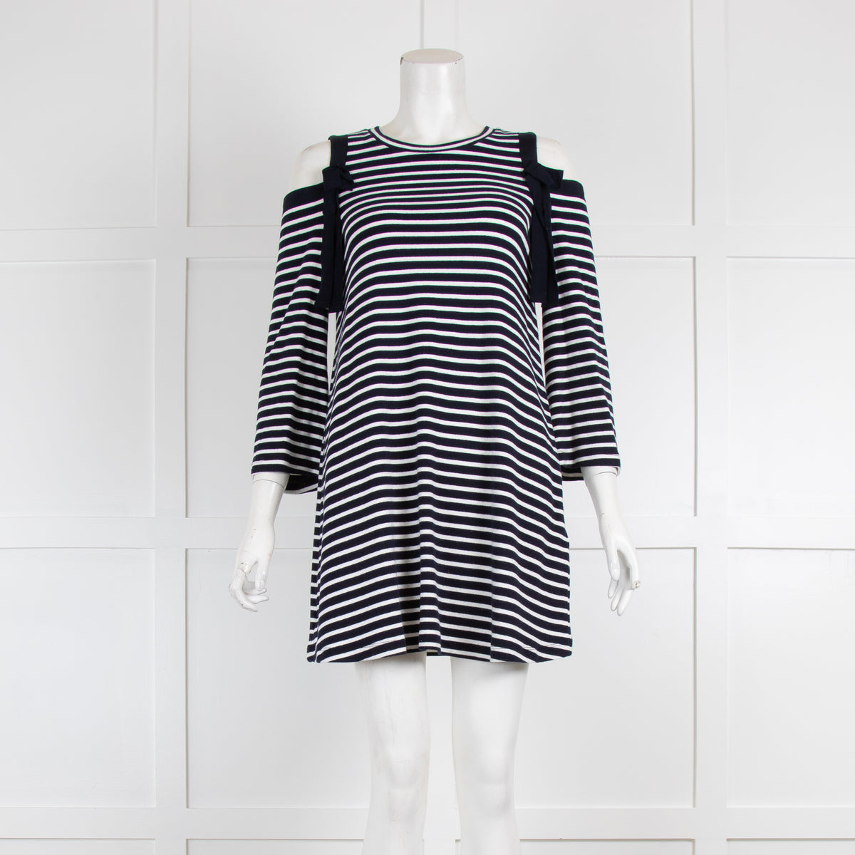 Claudie Pierlot Striped Cold Shoulder Tunic with Bow Detail