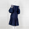 Peter Pilotto Navy White Yellow Lace Neck Trim Cotton Mini Dress