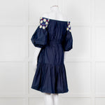 Peter Pilotto Navy White Yellow Lace Neck Trim Cotton Mini Dress