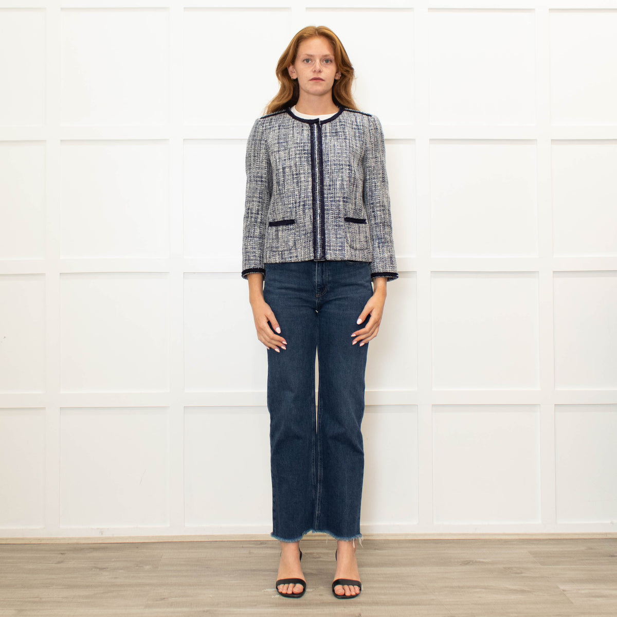 Marella Blue Cotton Trim Tweed Jacket