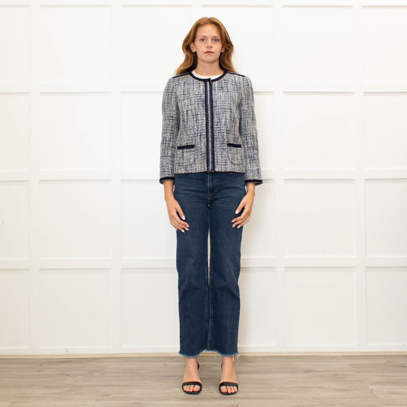 Marella Blue Cotton Trim Tweed Jacket