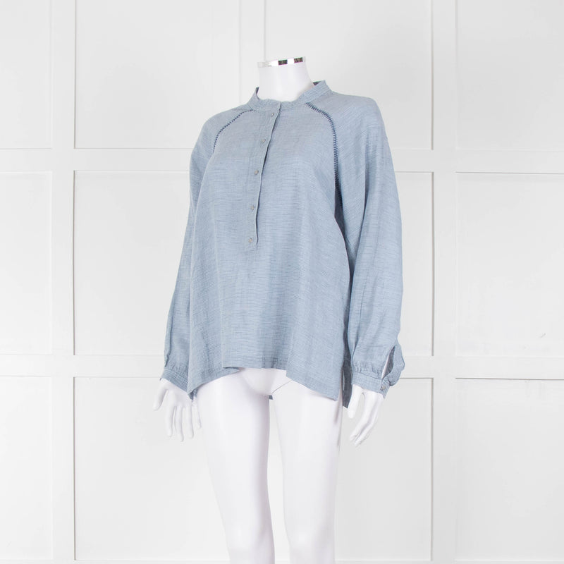 Wrap London Sky Blue Linen Cotton Blend Blouse
