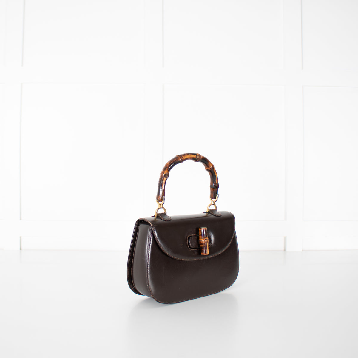 Gucci Brown Leather Vintage Bamboo Handbag