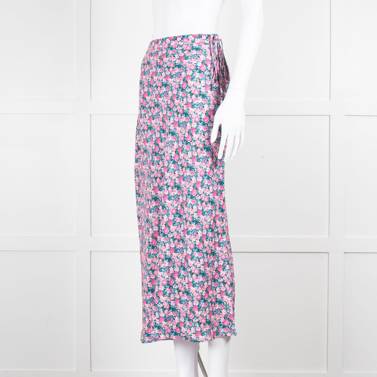 Rouje Pink Blue Floral Midi Skirt