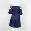 Peter Pilotto Navy White Yellow Lace Neck Trim Cotton Mini Dress