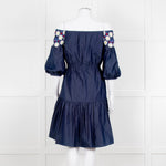 Peter Pilotto Navy White Yellow Lace Neck Trim Cotton Mini Dress