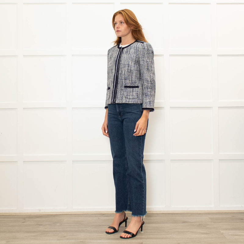 Marella Blue Cotton Trim Tweed Jacket