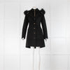 Tricouni Black Cashmere Coat Gold Zip Fur Trim Hood