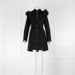 Tricouni Black Cashmere Coat Gold Zip Fur Trim Hood