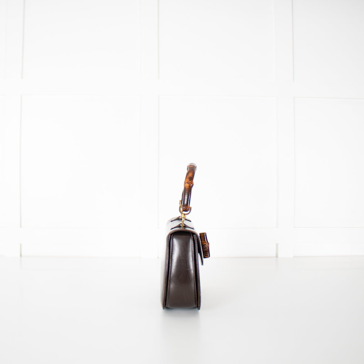 Gucci Brown Leather Vintage Bamboo Handbag