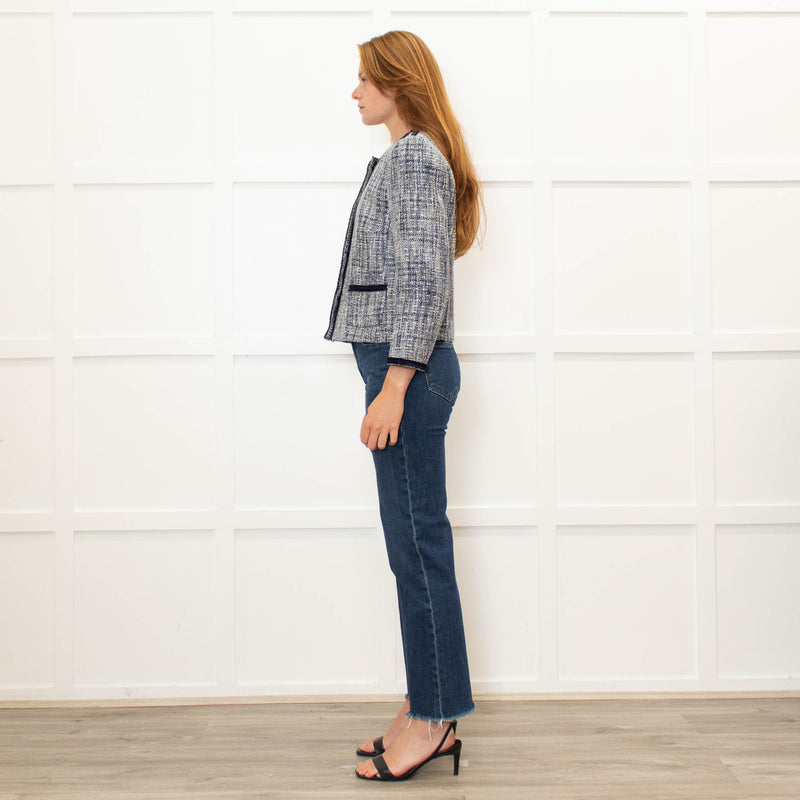 Marella Blue Cotton Trim Tweed Jacket