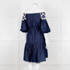 Peter Pilotto Navy White Yellow Lace Neck Trim Cotton Mini Dress