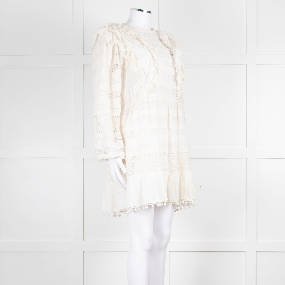 Ulla Johnson Cream Lace Frill Detail Mini Cotton Dress