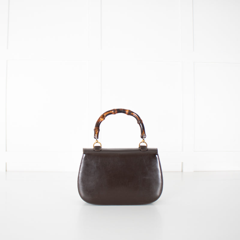 Gucci Brown Leather Vintage Bamboo Handbag
