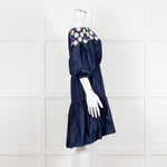 Peter Pilotto Navy White Yellow Lace Neck Trim Cotton Mini Dress