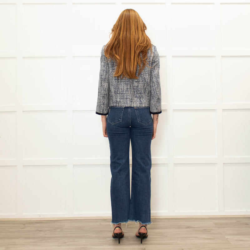 Marella Blue Cotton Trim Tweed Jacket