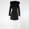Tricouni Black Cashmere Coat Gold Zip Fur Trim Hood