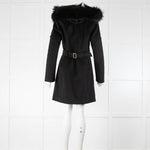Tricouni Black Cashmere Coat Gold Zip Fur Trim Hood