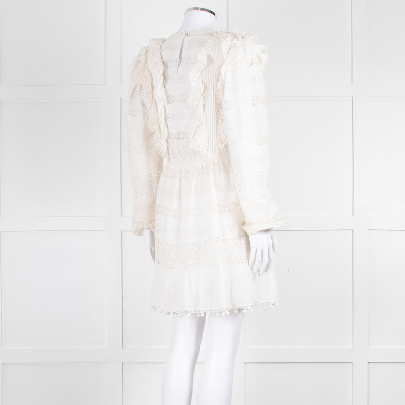 Ulla Johnson Cream Lace Frill Detail Mini Cotton Dress