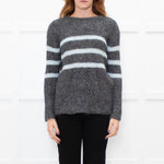 Les Racines Du Ciel Grey Light Blue Stripes Wool Blend Jumper