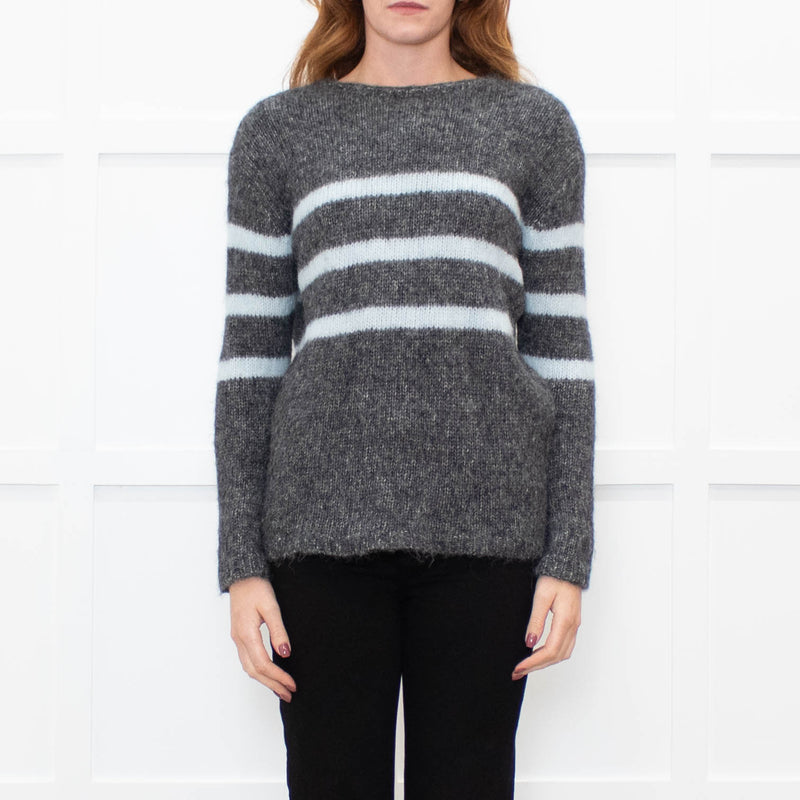 Les Racines Du Ciel Grey Light Blue Stripes Wool Blend Jumper