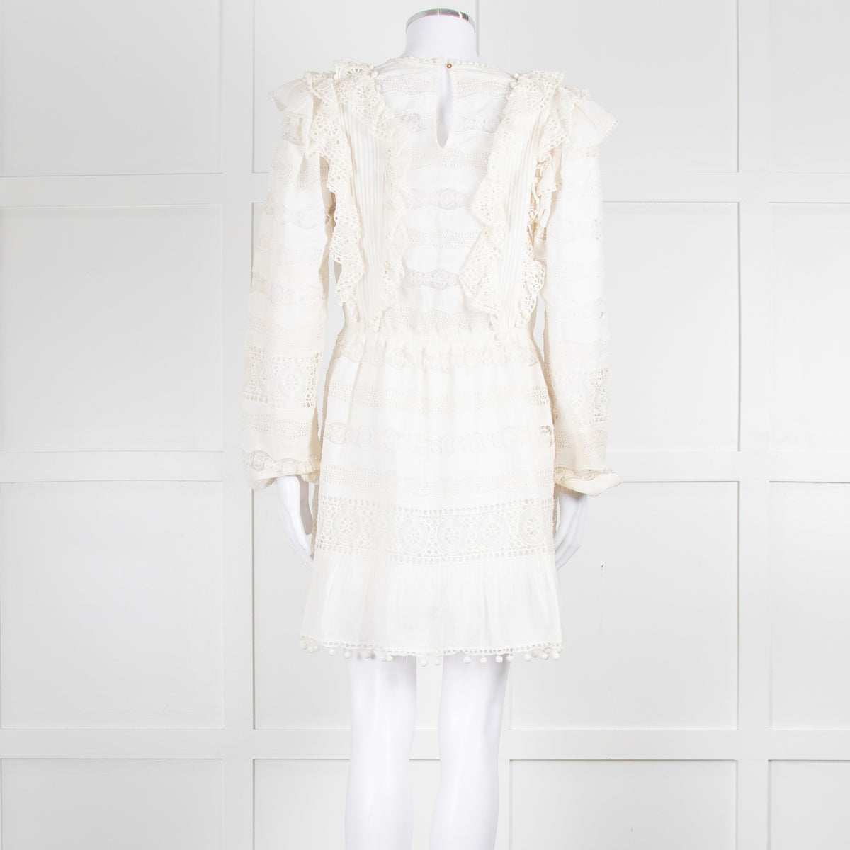 Ulla Johnson Cream Lace Frill Detail Mini Cotton Dress