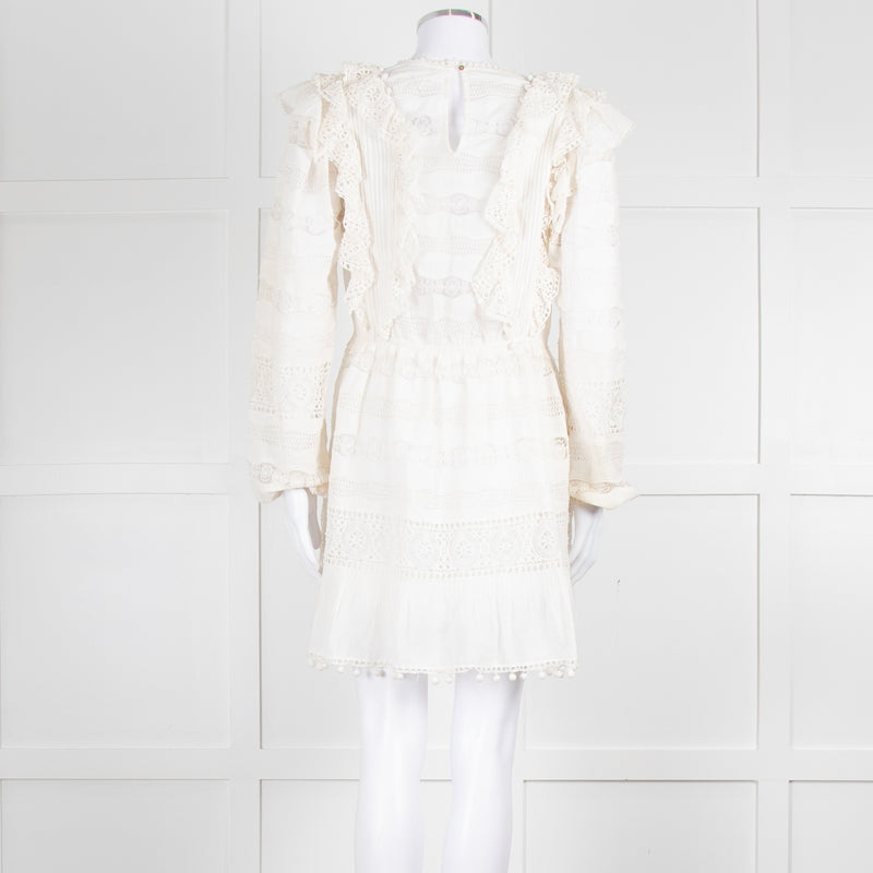 Ulla Johnson Cream Lace Frill Detail Mini Cotton Dress