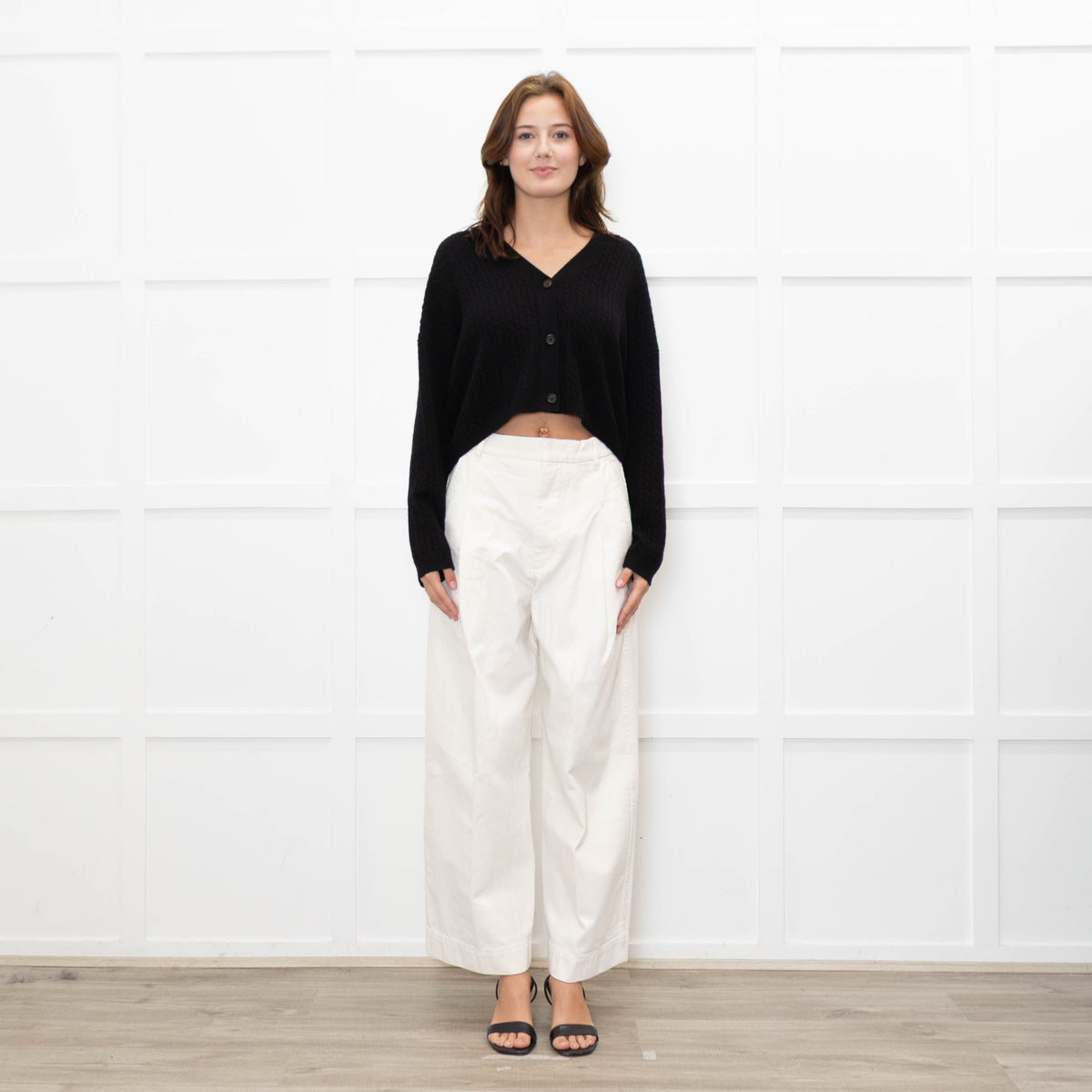 Reformation Short Black Cashmere Cable Knit Cardigan