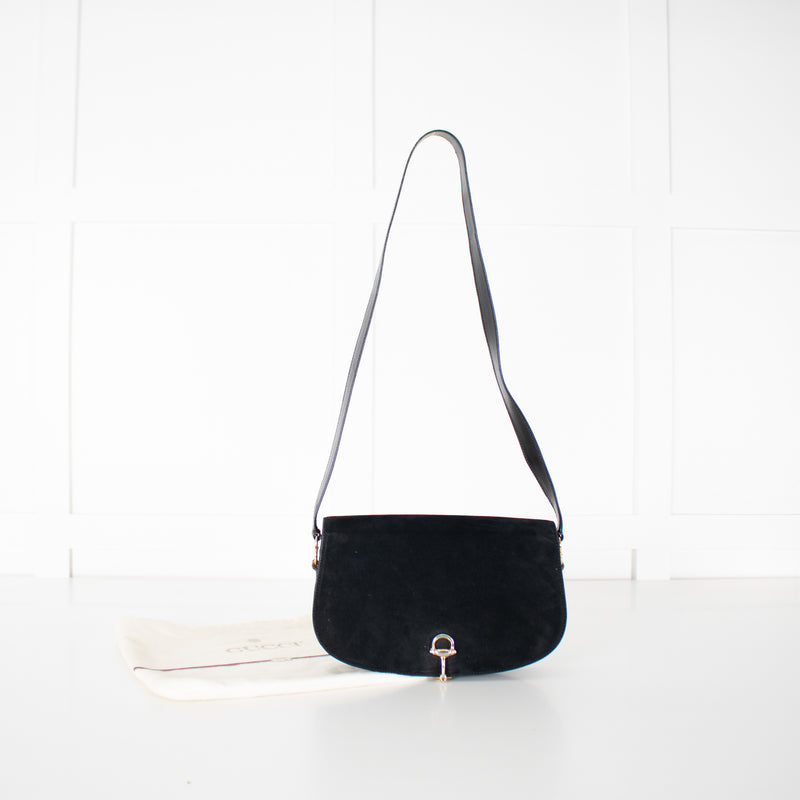 Gucci Black Suede Horsebit Vintage Shoulder Bag