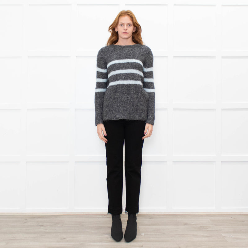 Les Racines Du Ciel Grey Light Blue Stripes Wool Blend Jumper