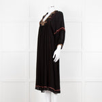 Vanessa Bruno Black Beige Red Embroidered Midi Dress