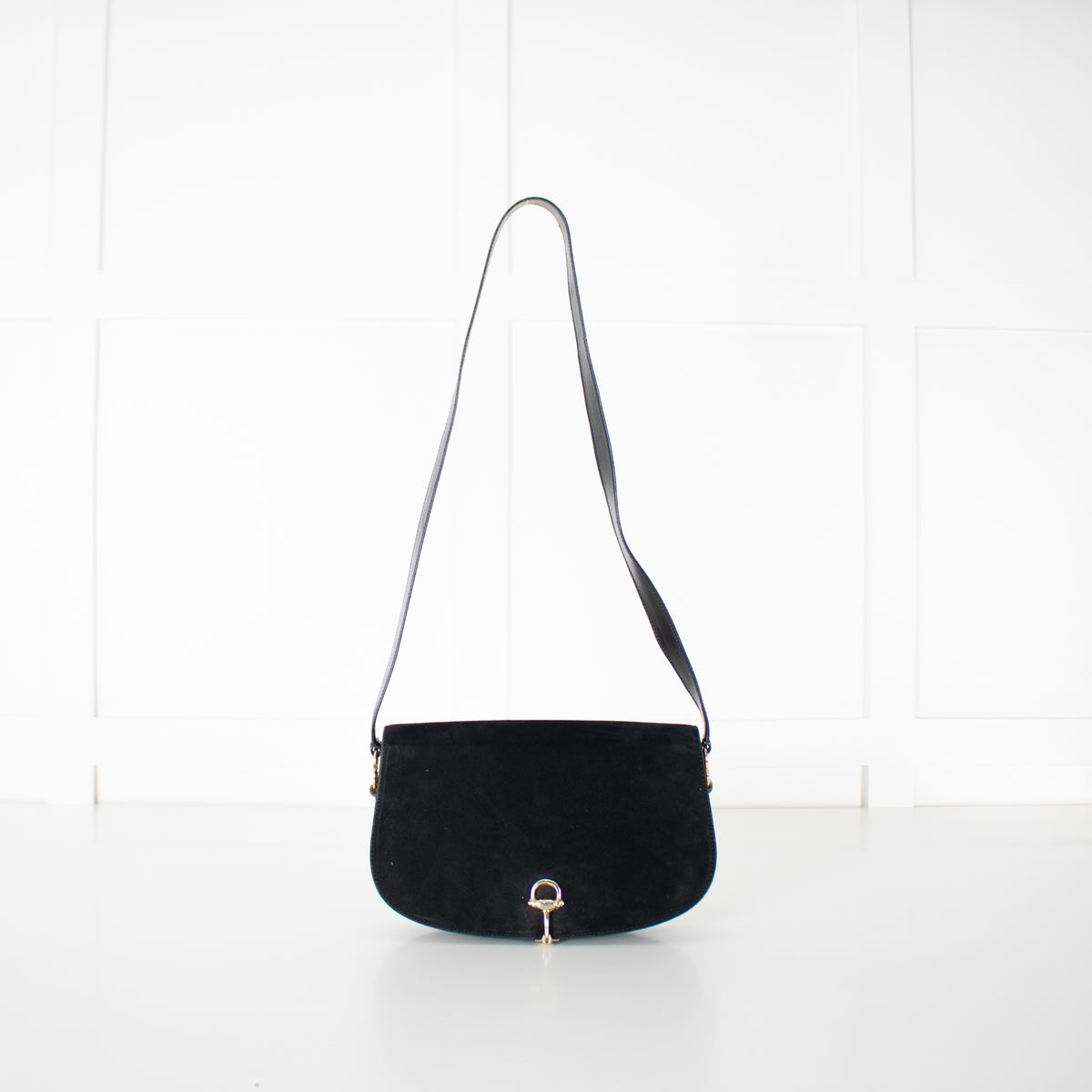 Gucci Black Suede Horsebit Vintage Shoulder Bag