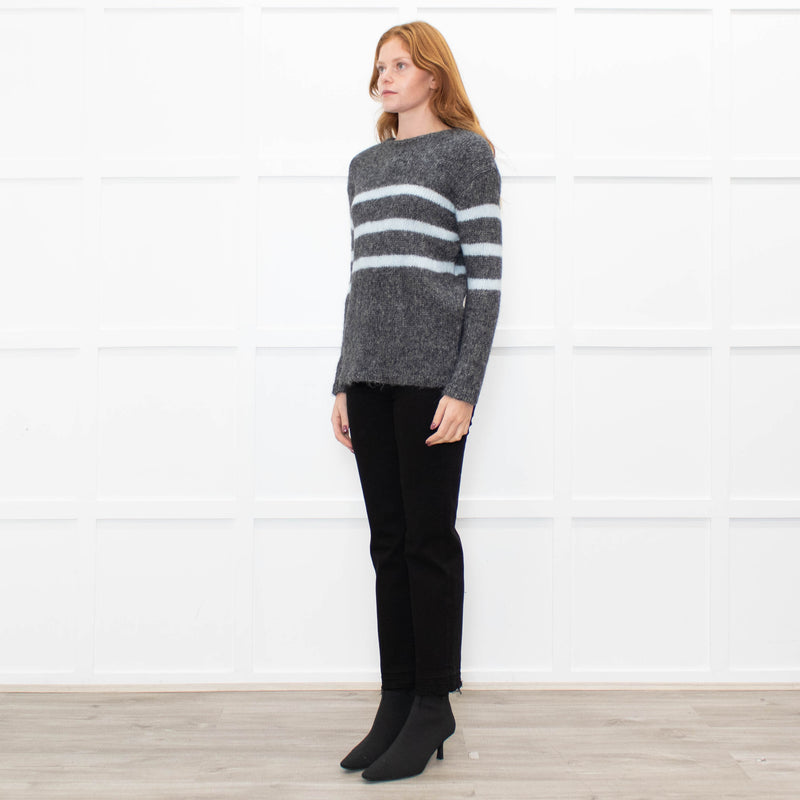 Les Racines Du Ciel Grey Light Blue Stripes Wool Blend Jumper
