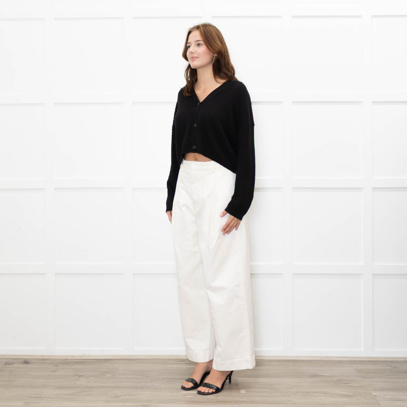 Reformation Short Black Cashmere Cable Knit Cardigan