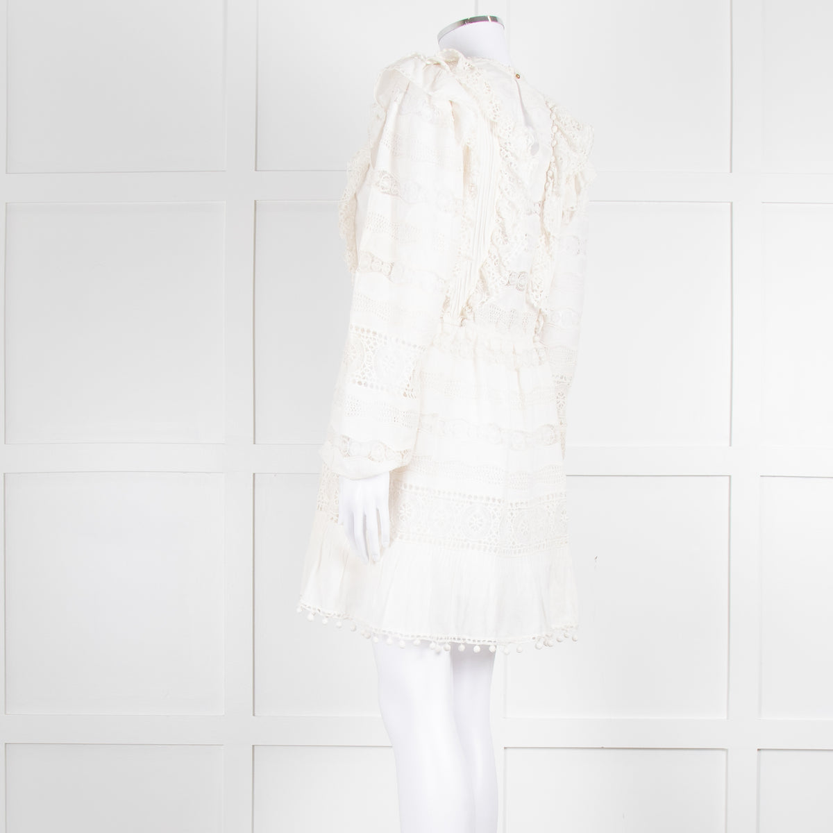 Ulla Johnson Cream Lace Frill Detail Mini Cotton Dress