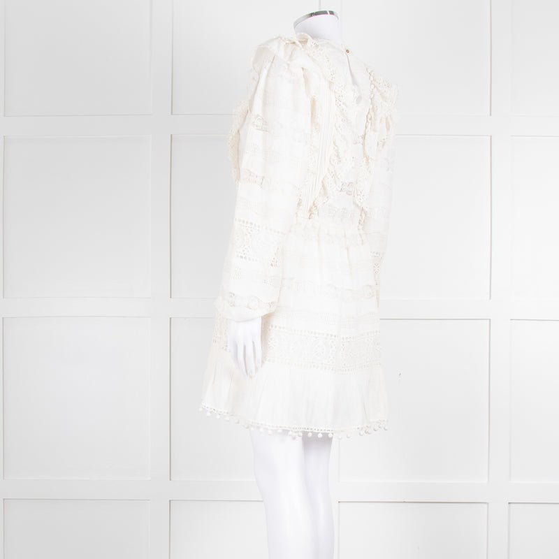 Ulla Johnson Cream Lace Frill Detail Mini Cotton Dress