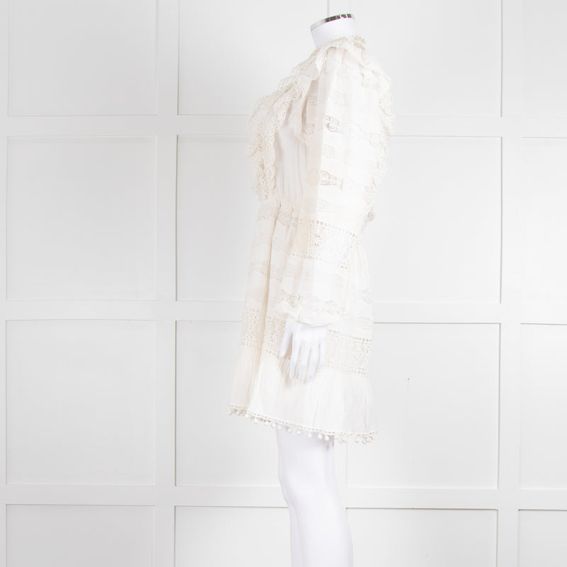 Ulla Johnson Cream Lace Frill Detail Mini Cotton Dress