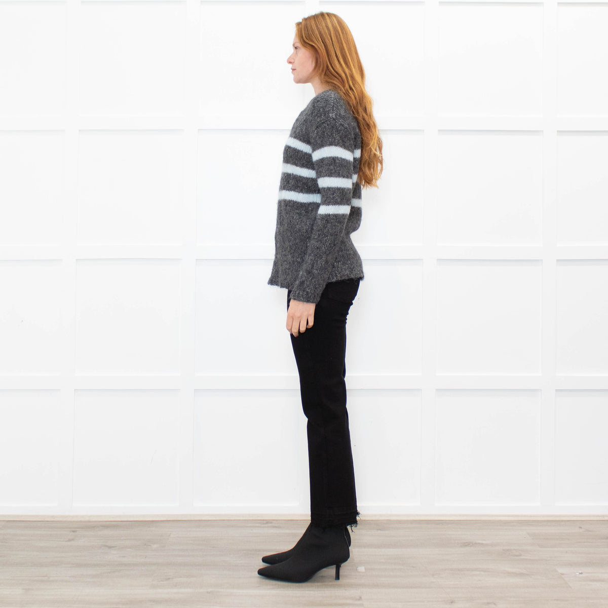 Les Racines Du Ciel Grey Light Blue Stripes Wool Blend Jumper
