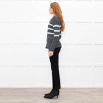 Les Racines Du Ciel Grey Light Blue Stripes Wool Blend Jumper