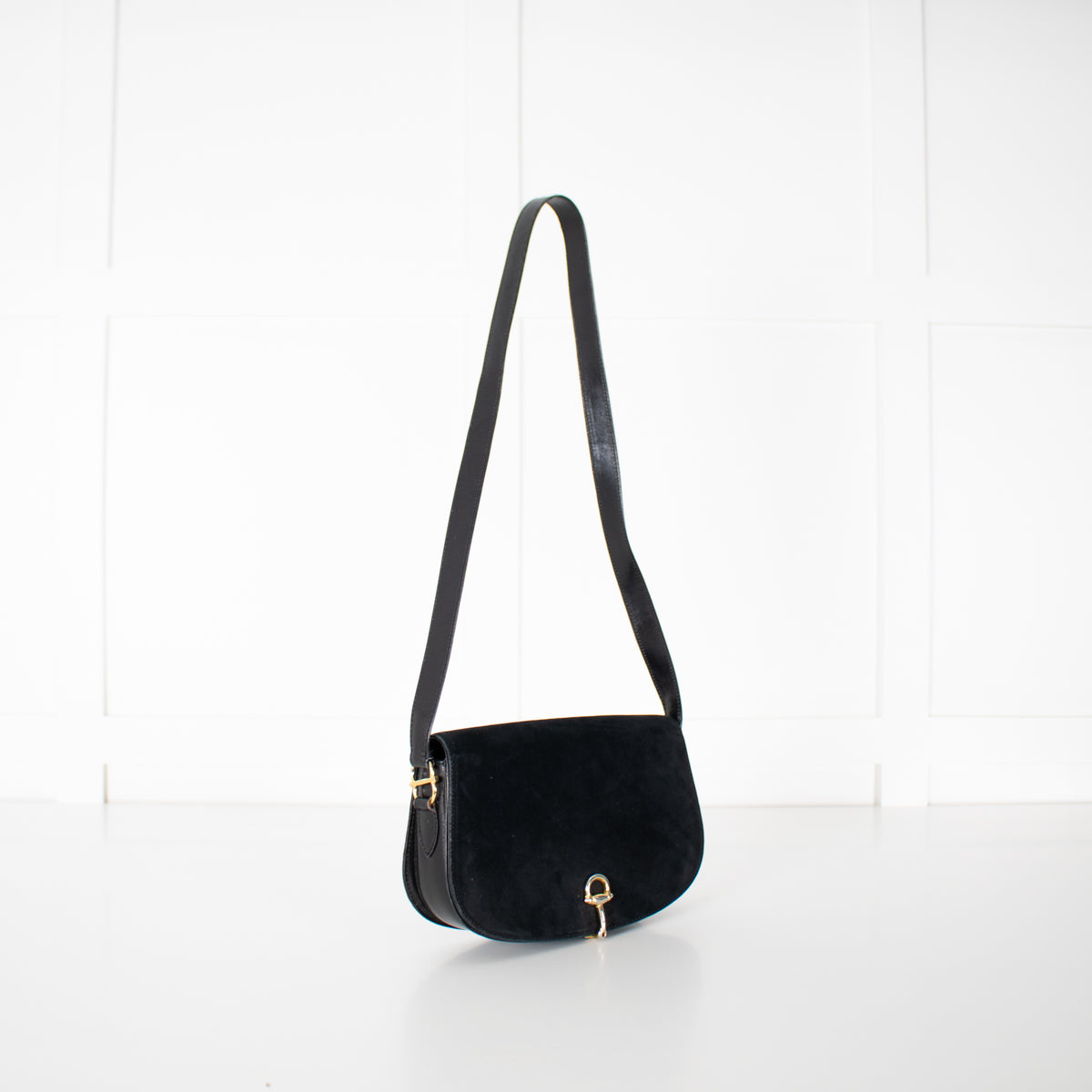 Gucci Black Suede Horsebit Vintage Shoulder Bag