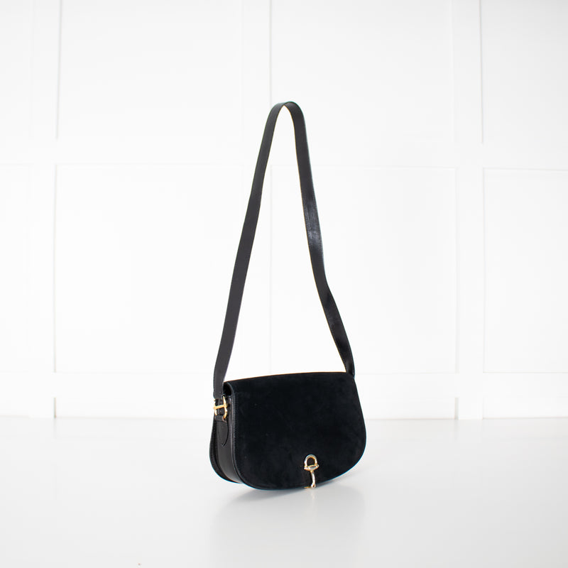 Gucci Black Suede Horsebit Vintage Shoulder Bag
